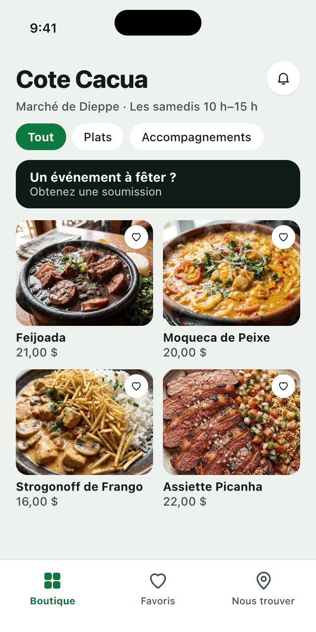 Aperçu du menu Côté Caçuá